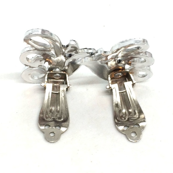 VINTAGE WEST GERMANY CLIP ON EARRINGS FAUX MARCASITE SILVER TONE LEAVES PLANT - Picture 15 of 17